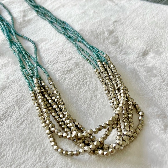 Pewter and Sky Matte Blue Beaded Multi String Necklace - Picture 2 of 5